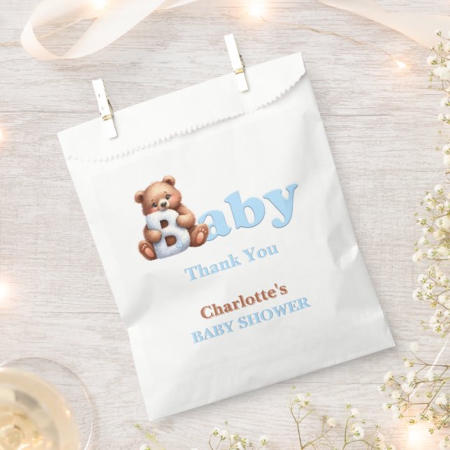 Bolsa De Papel Blue Teddy Bear Baby Shower Gracias (Cortado)