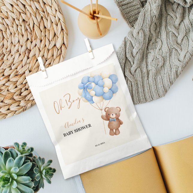 Bolsa De Papel Blue Teddy Bear Oh Boy Balloon Baby Shower (Subido por el creador)