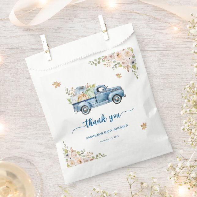 Bolsa De Papel Blue Truck Pumpkin Baby Shower Gracias (Cortado)