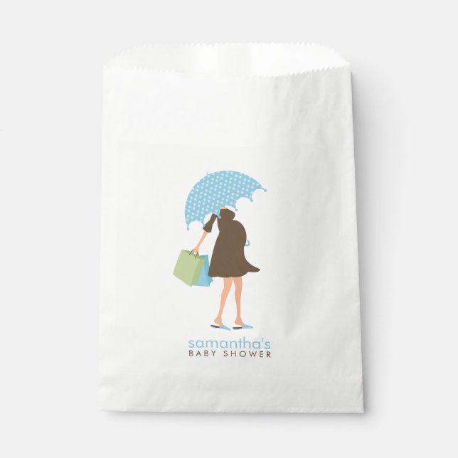 Bolsa De Papel Blue Umbrella Mom Baby Shower (Anverso)