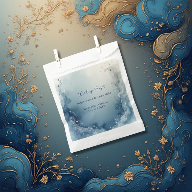 Bolsa De Papel blue white Dreamy coastal marble ink wedding (Subido por el creador)