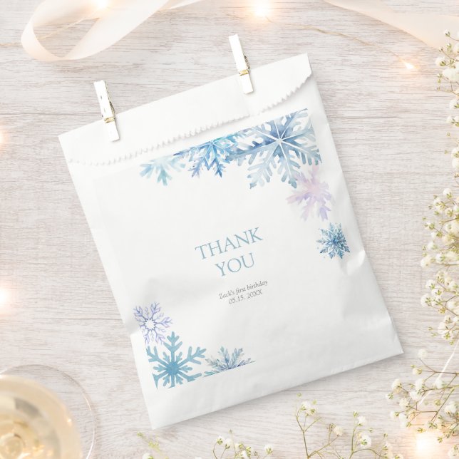Bolsa De Papel Blue Winter Wonderland Snowflake First Birthday (Cortado)