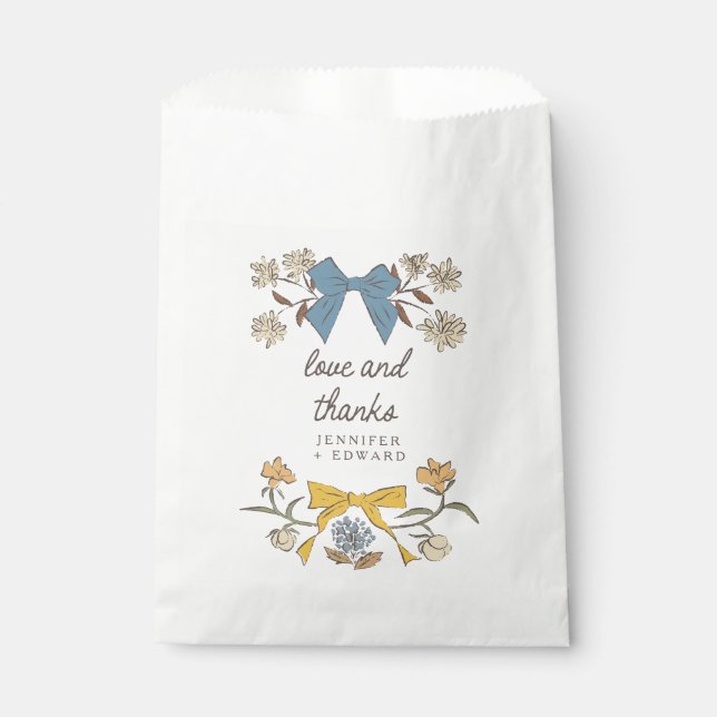 Bolsa De Papel Blue Yellow Bows and Blossoms Boho Boda (Anverso)