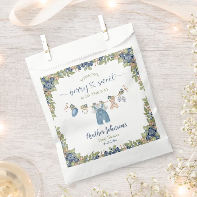Bolsa De Papel Blueberry Berry Sweet Clothesline Baby Shower (Cortado)