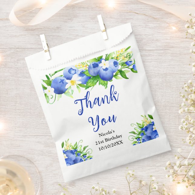 Bolsa De Papel Blueberry Floral Birthday Thank You (Cortado)
