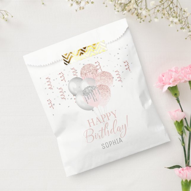 Bolsa De Papel Blush and Silver Balloons Birthday  (Sellado)