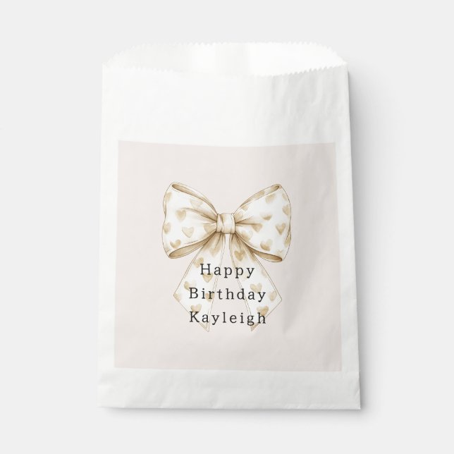 Bolsa De Papel Blush Cream Hearts Bows Birthday (Anverso)