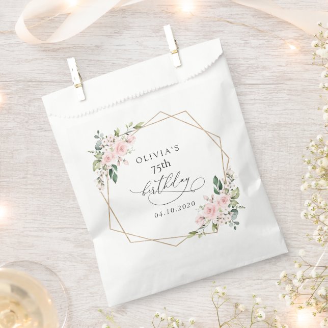 Bolsa De Papel Blush Flowers, Pink Flowers, Boho, Birthday (Cortado)