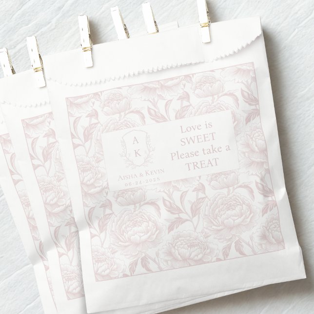 Bolsa De Papel Blush Pink Chinoiserie Peonies Love is Sweet (Subido por el creador)