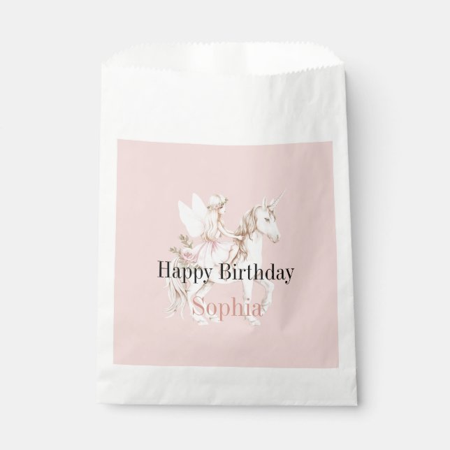Bolsa De Papel Blush Pink Cute Fairy Wings Dress Unicorn Birthday (Anverso)