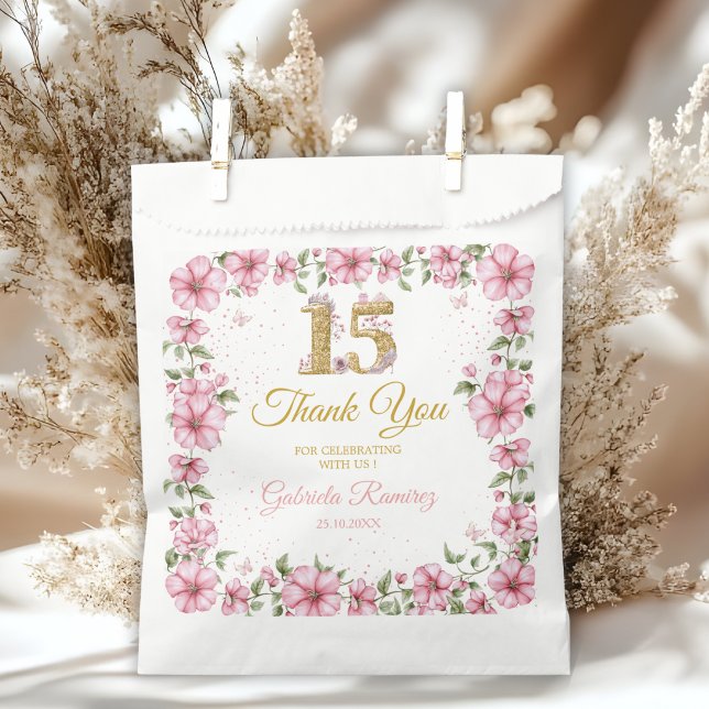 Bolsa De Papel Blush Pink Golden Mis Quince Quinceañera  (Subido por el creador)