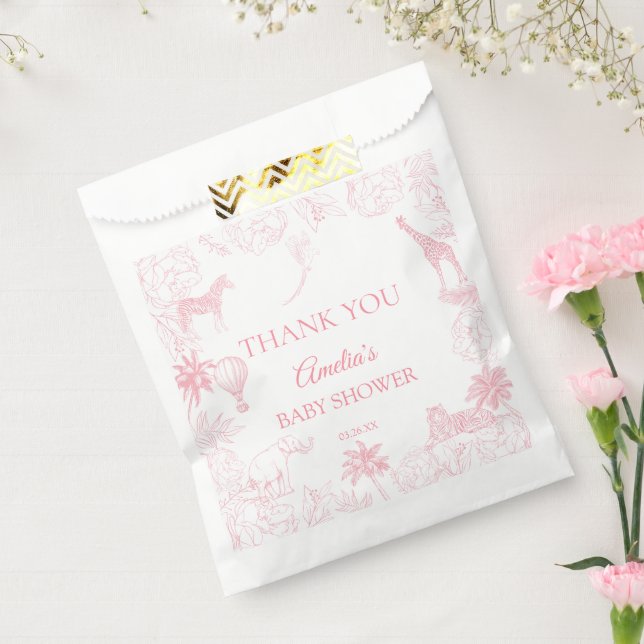 Bolsa De Papel Blush Pink Jungle Safari Animals Baby Shower (Sellado)