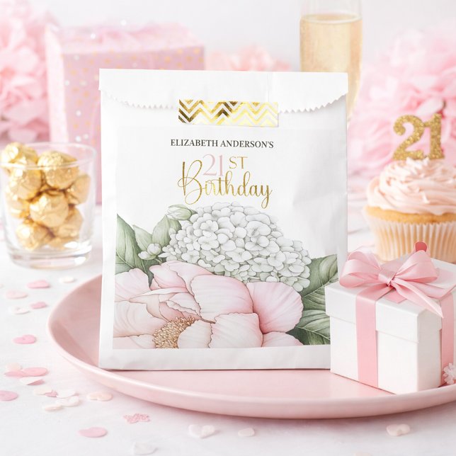 Bolsa De Papel Blush Pink Peony Floral 21st Birthday  (Subido por el creador)