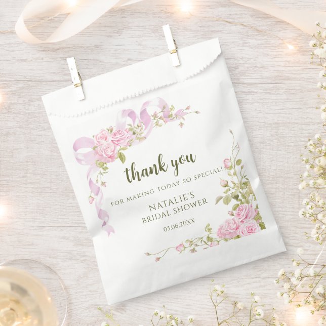 Bolsa De Papel Blush Pink Roses Chic Bridal Shower Thank You (Cortado)
