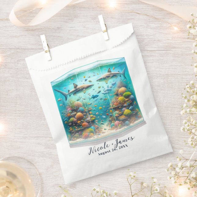 Bolsa De Papel Boda acuario acuático de tiburones y peces (Cortado)