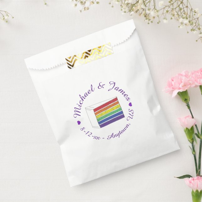 Bolsa De Papel Boda arcoiris rebanada de pastel morado Gay LGBT (Sellado)