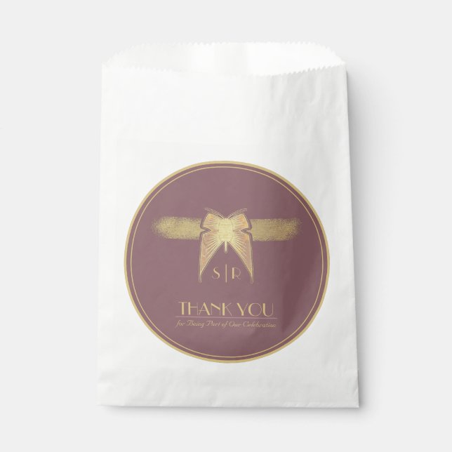 Bolsa De Papel Boda Art Deco Butterfly Pink Gold "Gracias" (Anverso)