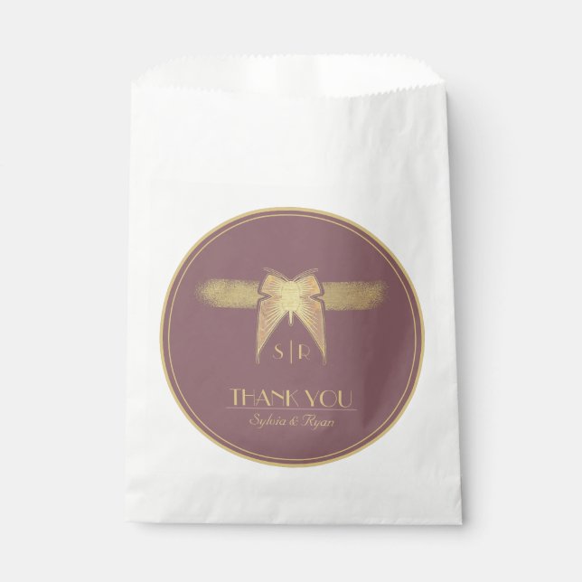 Bolsa De Papel Boda Art Deco Butterfly Pink Gold "Gracias" (Anverso)