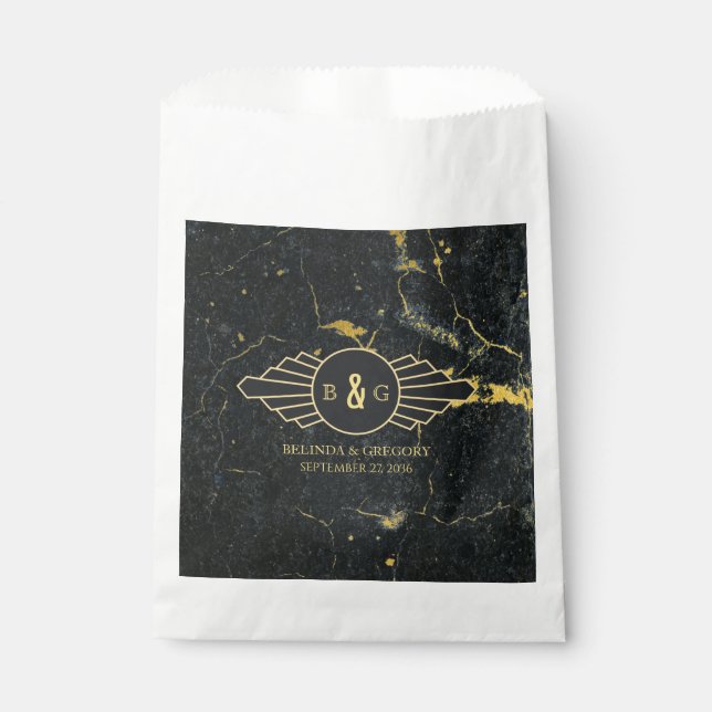 Bolsa De Papel Boda Art Decó de Mármol de oro negro (Anverso)