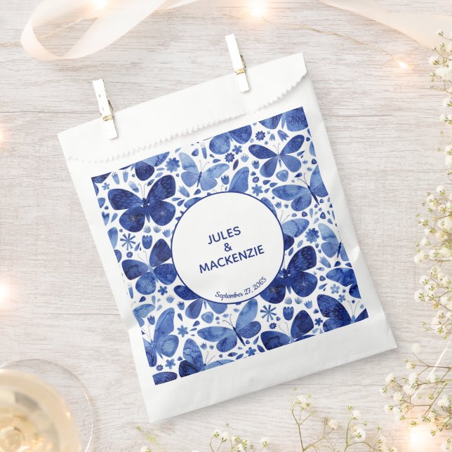 Bolsa De Papel Boda azul de acuarela de mariposa (Cortado)