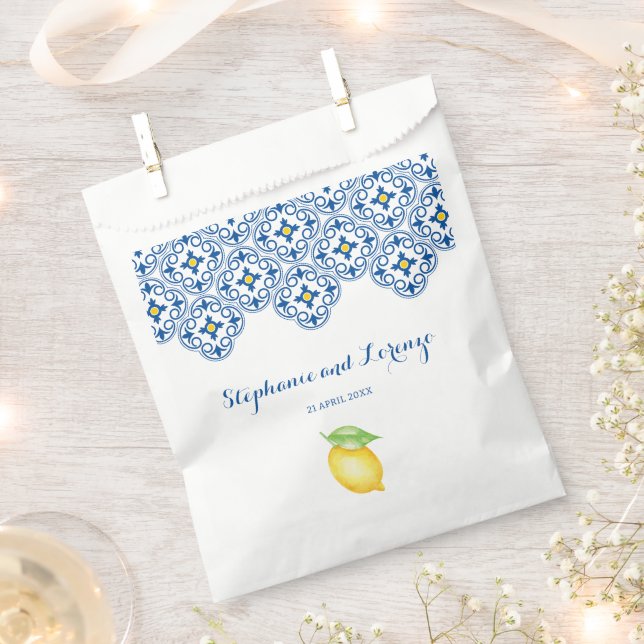 Bolsa De Papel Boda azul de mosaico mediterráneo Lemons (Cortado)