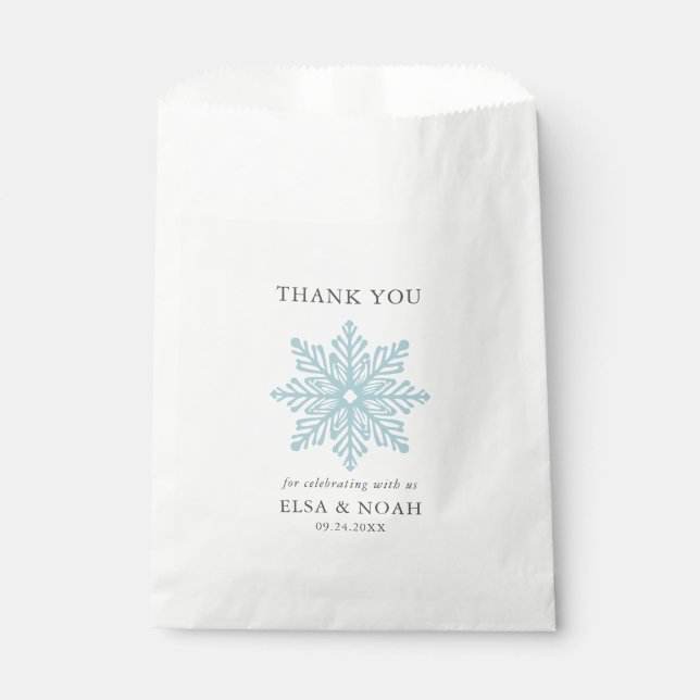 Bolsa De Papel Boda AZUL LIGERO SIMPLE SNOWFLAKE Gracias (Anverso)