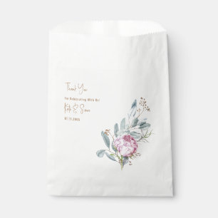 Bolsa De Papel Boda blanco del texto dorado de la floración rosa