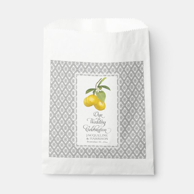 Bolsa De Papel Boda blanco gris amarillo de flores de limón cítri (Anverso)