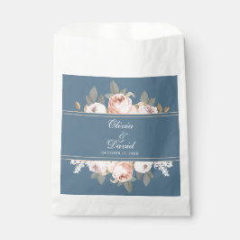 Bolsa De Papel Boda Boho Azul y Peonías Rosadas