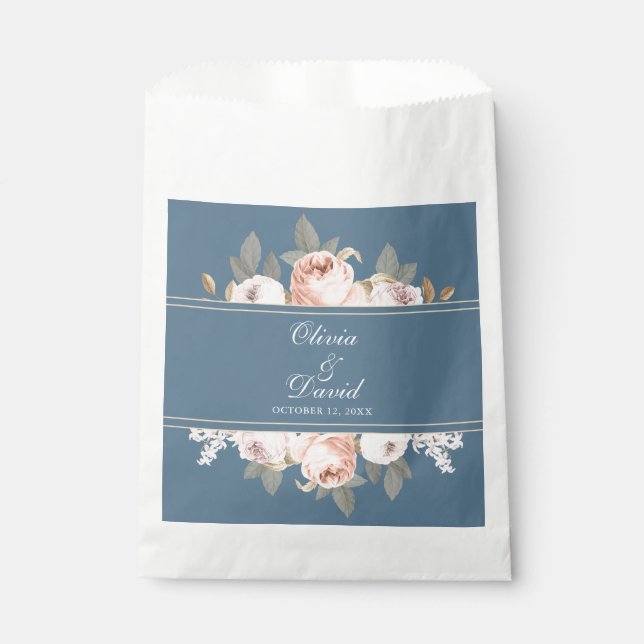 Bolsa De Papel Boda Boho Azul y Peonías Rosadas (Anverso)