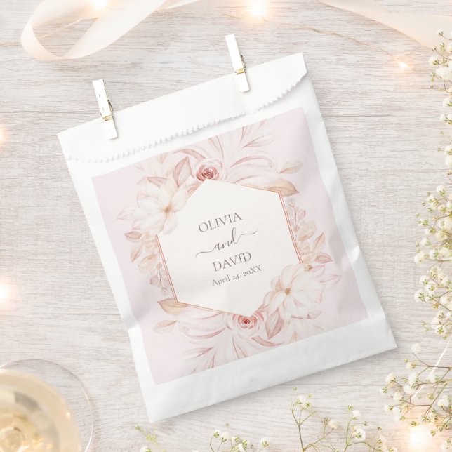 Bolsa De Papel Boda Boho Rosas Rosa Pálido (Cortado)