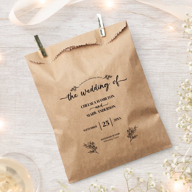 Bolsa De Papel Boda Boho Trendy Script (Cortado)