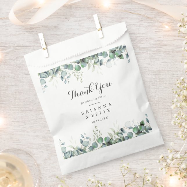 Bolsa De Papel Boda Botánica Rústica Eucalipto Verde (Cortado)