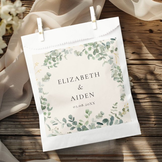 Bolsa De Papel Boda Botánico de Eucalyptus Greenery (Eucalyptus Wedding Favor Bag with your name and date.)