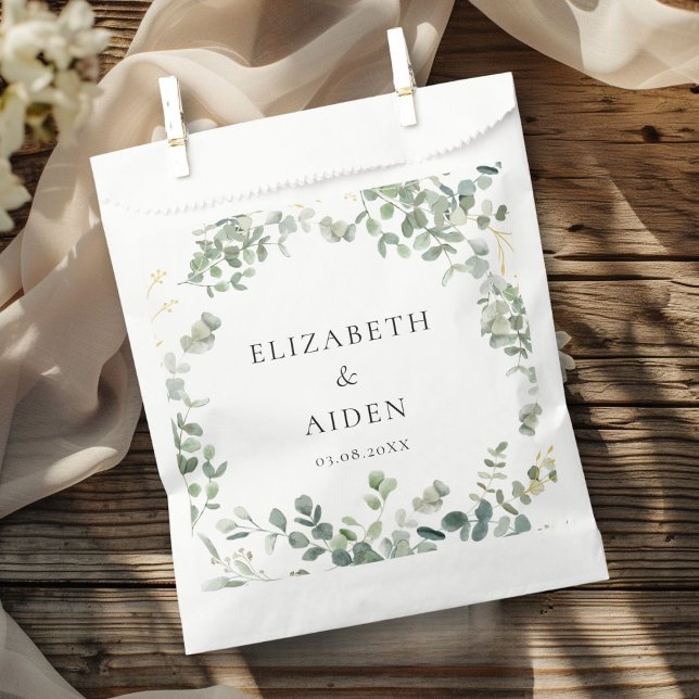 Bolsa De Papel Boda Botánico de Eucalyptus Greenery (Eucalyptus Wedding Favor Bag with your name and date.)