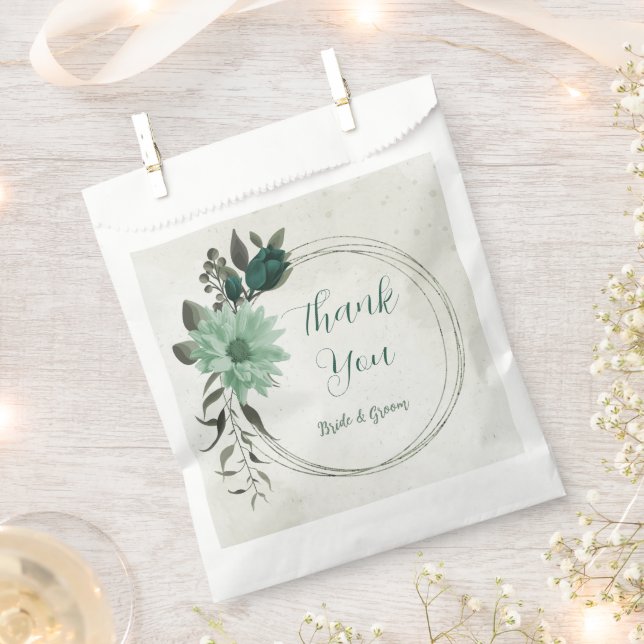 Bolsa De Papel boda botánico de flores verdes esmeraldas (Cortado)