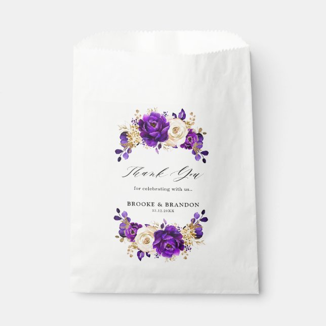 Bolsa De Papel Boda Botánico Royal Purple Violet Gold Floral (Anverso)