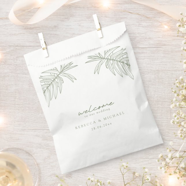 Bolsa De Papel Boda Botánico Sage Green Simple (Cortado)