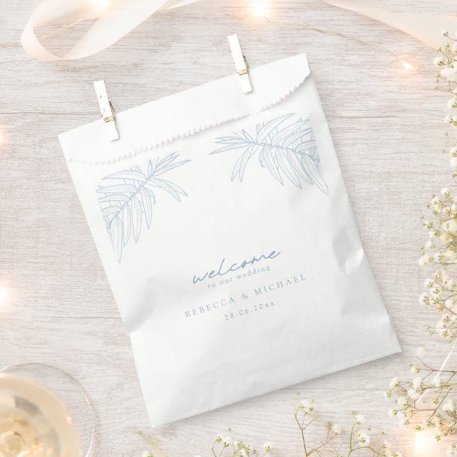 Bolsa De Papel Boda Botánico Sencillo Dusty Blue (Cortado)