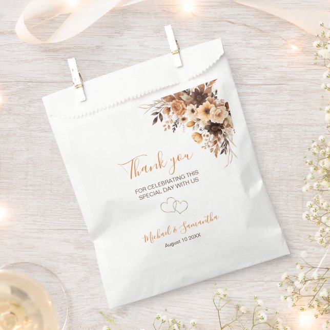 Bolsa De Papel Boda Campestre Otoñal con Marrón Rústico y Rosa Ma (Cortado)