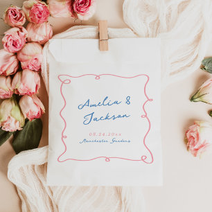 Bolsa De Papel Boda caprichosa a mano alzada en rosa y azul