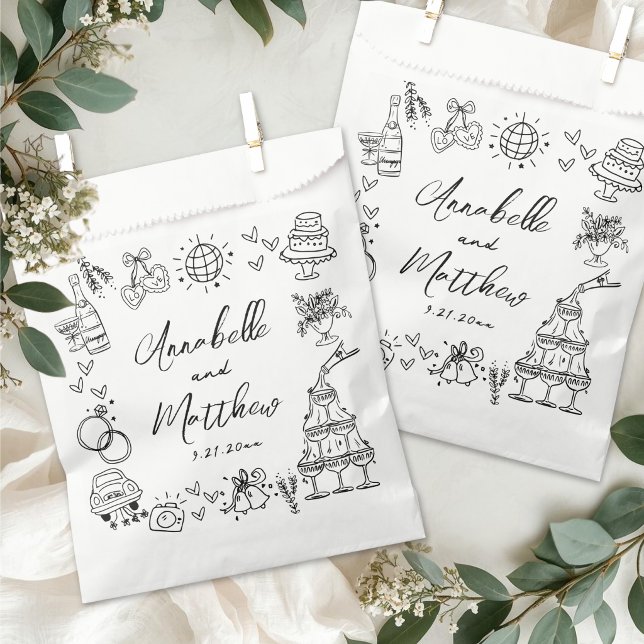 Bolsa De Papel Boda Caprichosa Dibujada a Mano (Hand Drawn Whimsical Wedding Favor Bag)