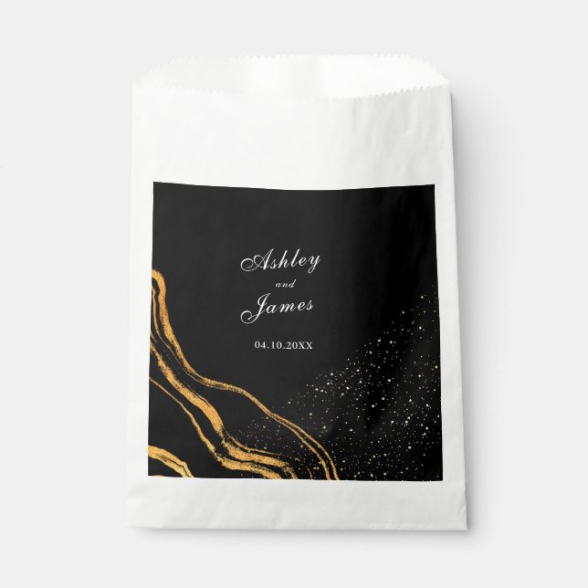 Bolsa De Papel Boda Clásico Negro y Oro (Anverso)