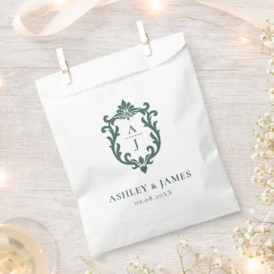 Bolsa De Papel Boda con Escudo Ornamentado Vintage Verde