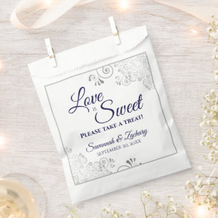 Bolsa De Papel Boda con guión naval y encaje de plata Love is Swe