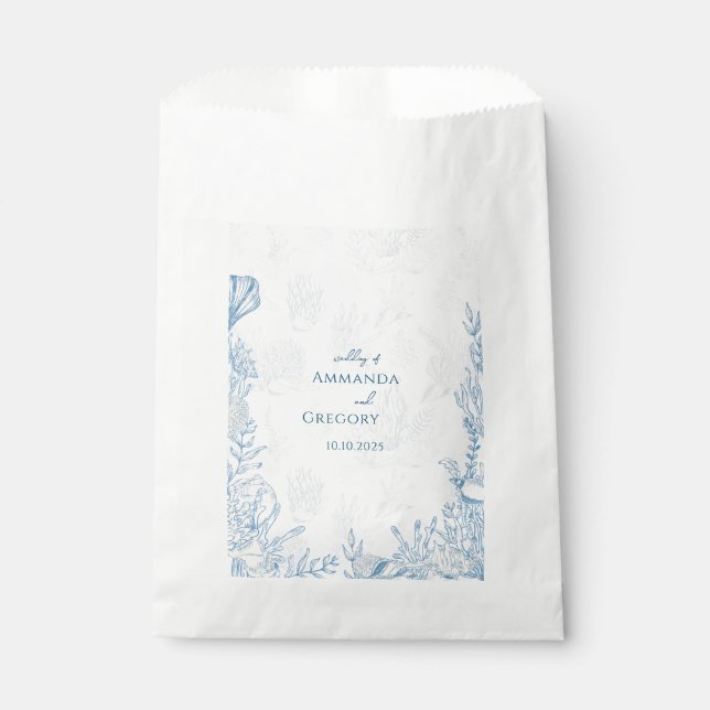 Bolsa De Papel Boda con temática de Blue Toile Ocean (Anverso)