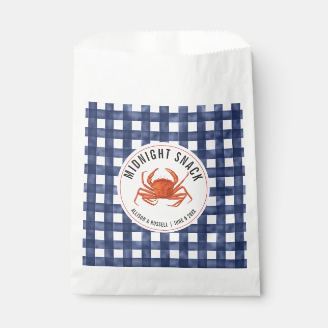 Bolsa De Papel Boda Costero de Gingham Crab Medianoche (Anverso)