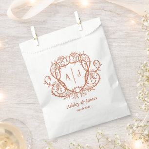 Bolsa De Papel Boda Cresta Monograma Terracota Rosa Trepadora