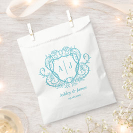 Bolsa De Papel Boda Cresta Monograma Turquesa Rosa Desordenada