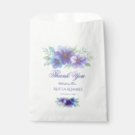 Bolsa De Papel Boda de acuarela botánica púrpura romántico azul